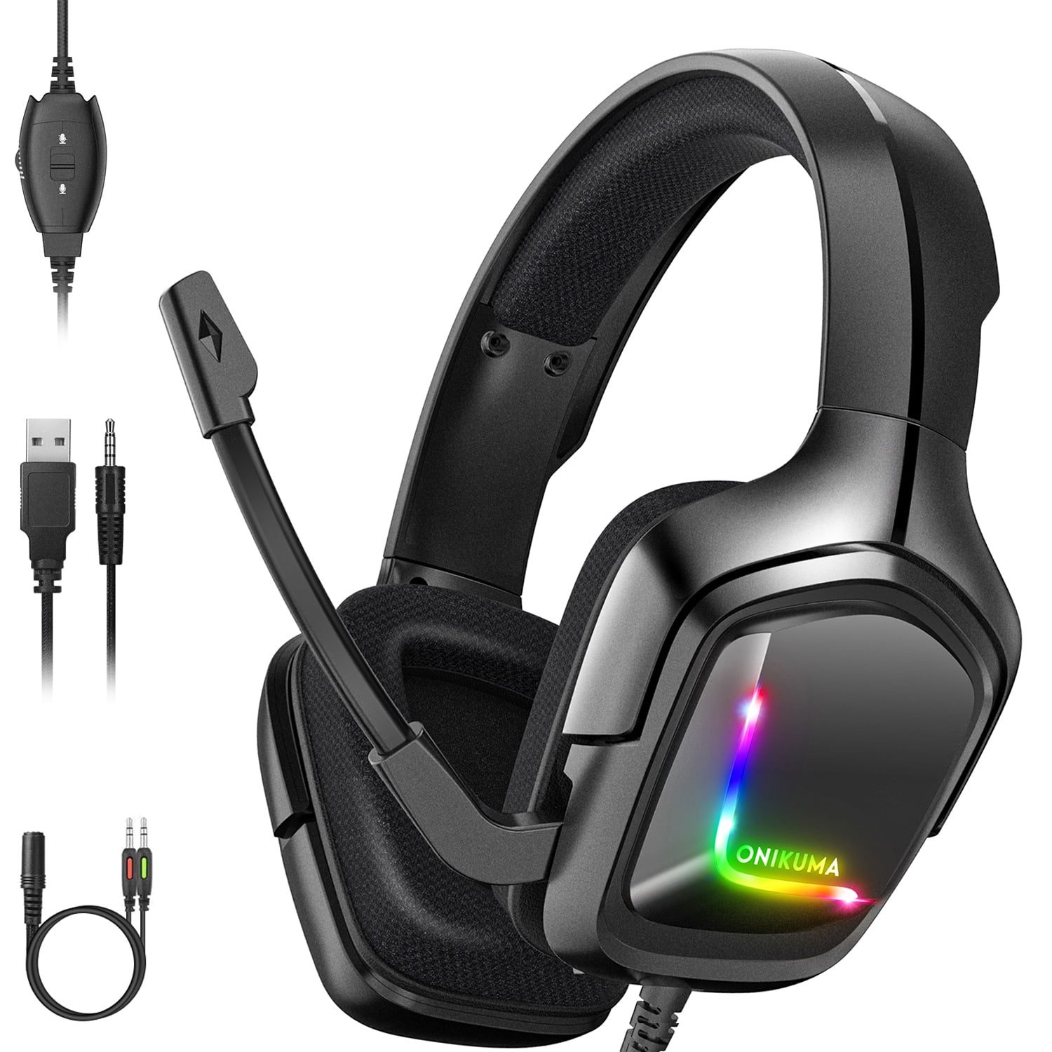 Gaming Headset for PS4 Xbox One, ONIKUMA Over Ear Gaming Headphones with  Mic Stereo Surround Noise Reduction LED Lights Volume Control for Laptop,  PC, Tablet, Smartphones 