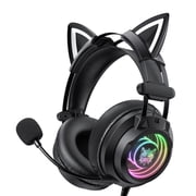 ONIKUMA Cat Ear Gaming Headset with Mic for PS5, Switch & PC, RGB Wired Gaming Headphones with 50mm Surround Sound