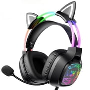 ONIKUMA Wired Gaming Headset with Cat Ears   7.1 Surround Sound, RGB Light, Mic, for PC PS4 PS5 Mac Switch   Black