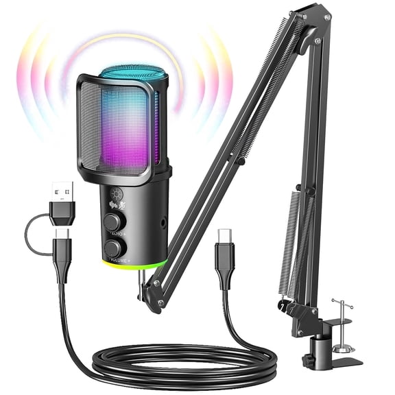 ONIKUMA USB Gaming Microphone with Boom Arm, Noise-Cancelling Condenser Mic for Streaming, Podcast, PC, Mac, PS4/PS5