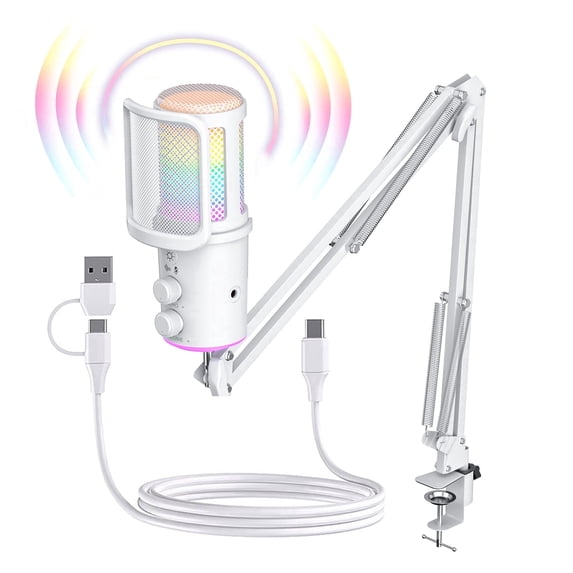 ONIKUMA Gaming USB Microphone, Noise Cancelling Condenser Mic with Mute, Reverb, Monitoring & Boom Arm for Streaming, Podcast, PC, PS4/PS5, Mac