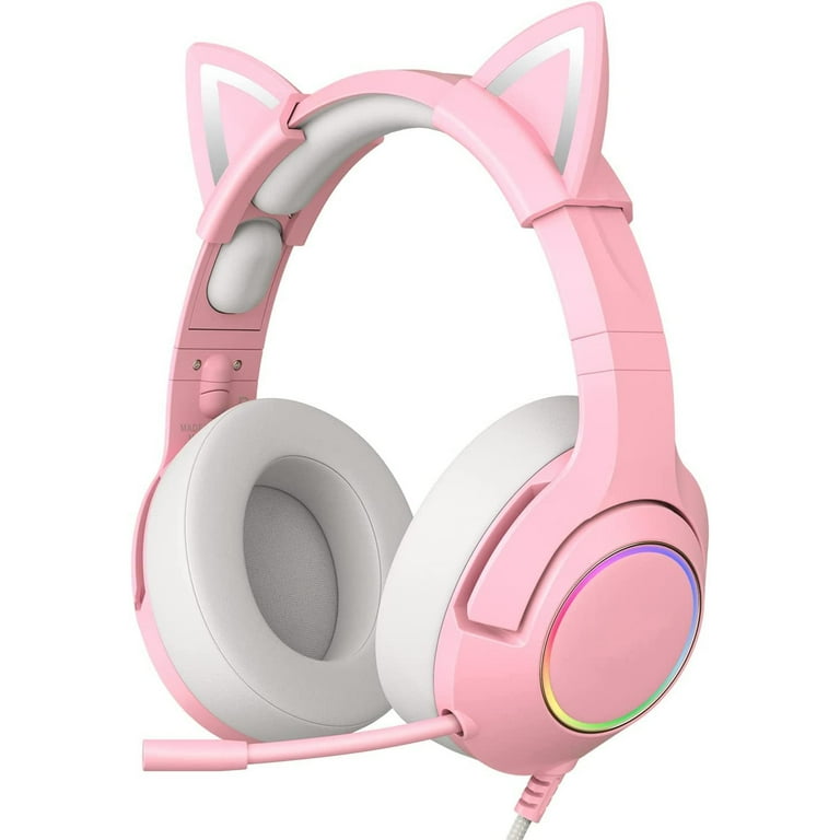 ONIKUMA K9 Gaming Headset for PS4 PS5 Xbox One No Adapter Wired Over Ear Headphones with Detachable Cat Ears Noise Cancelling Microphone RGB Backlight Surround Sound for PC Walmart