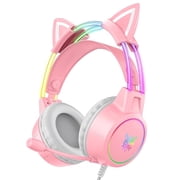 ONIKUMA Cat Ear Gaming Headset with Mic for PS5, Switch & PC, RGB Wired Gaming Headphones with Surround Sound