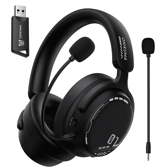 ONIKUMA 2.4GHz Wireless Gaming Headset for PS5/PS4/PC/Xbox/Switch/, Gaming Headphone with Noise-Canceling Mic, 7.1 Stereo Surround Sound, RGB Light, 60H Battery Life