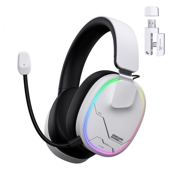 ONIKUMA Tri-Mode Wireless Gaming Headset, 2.4GHz Bluetooth 5.3 Wired, 50mm Drivers, RGB Light, 48H Battery, Passive Noise Canceling, for PS5 PS4 PC Switch Mobile, White