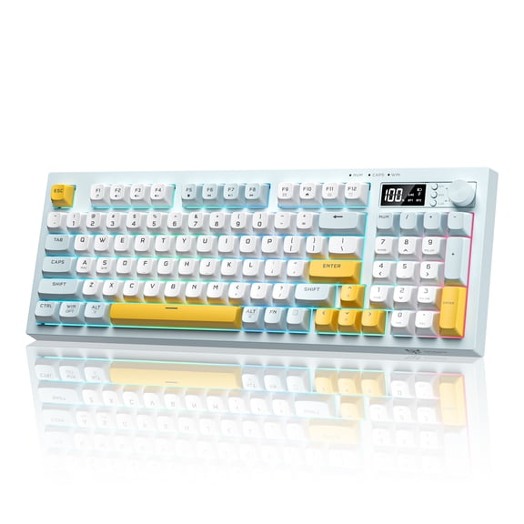 ONIKUMA 94-Key Tri-Mode Wireless Gaming Keyboard, Silent Membrane, RGB Backlit, Display Screen & Multimedia Knob for PC/Mac/Office