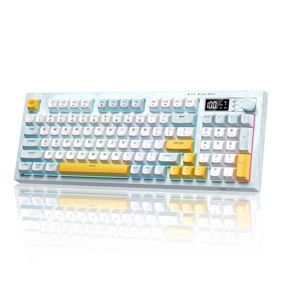 ONIKUMA 94-Key Tri-Mode Wireless Gaming Keyboard, Silent Membrane, RGB Backlit, Display Screen & Multimedia Knob for PC/Mac/Office