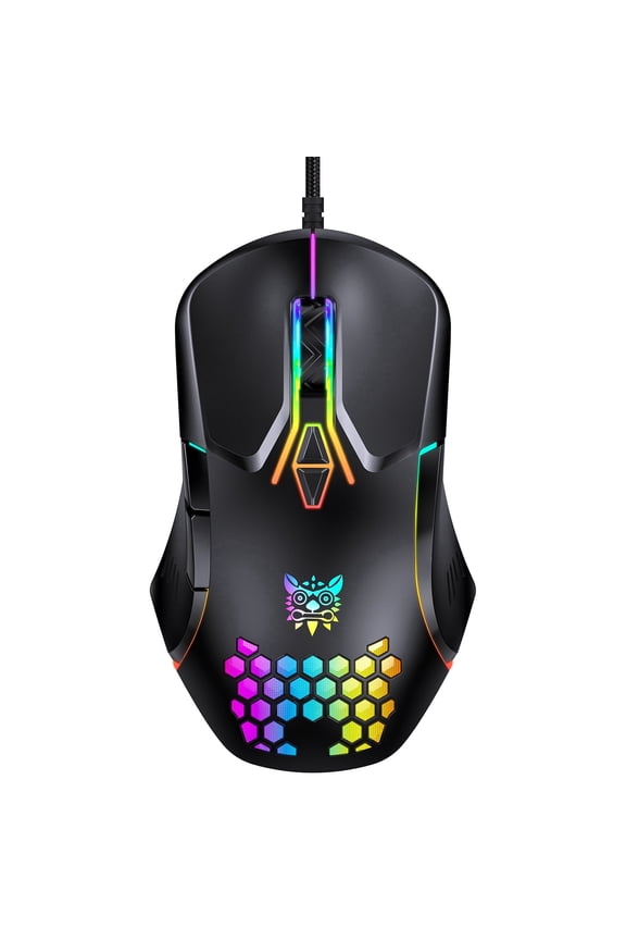 Wired Gaming Mouse, High Precision Sensor, RGB Backlit, Adjustable DPI, 7 Programmable Buttons, Ergonomic, for PC Office Windows Mac Linux Chrome, Black