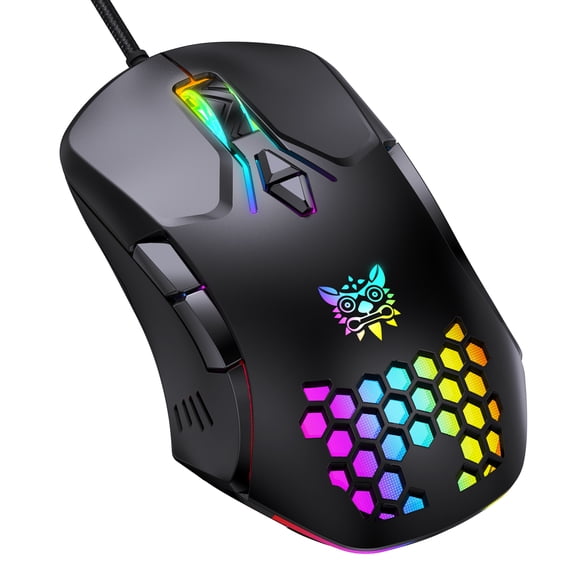 ONIKUMA Wired Gaming Mouse, High Precision Sensor, RGB Backlit, Adjustable DPI, 7 Programmable Buttons, Ergonomic, for PC Office Windows Mac Linux Chrome, Black