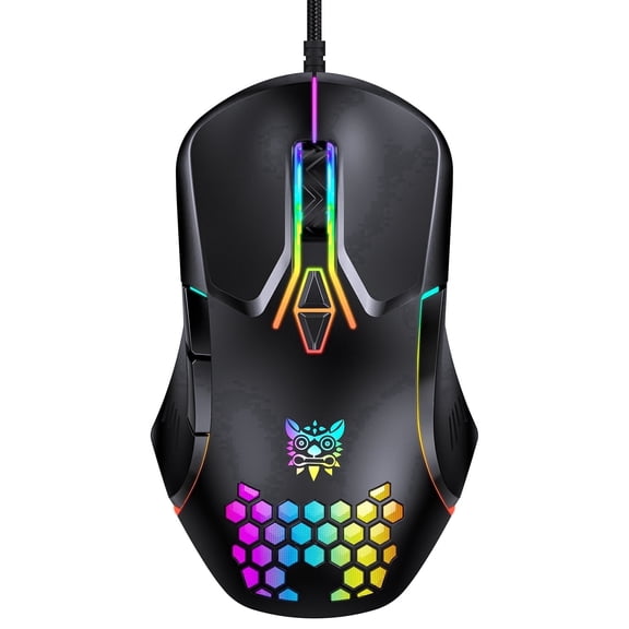 ONIKUMA Wired Gaming Mouse, High Precision Sensor, RGB Backlit, Adjustable DPI, 7 Programmable Buttons, Ergonomic, for PC Office Windows Mac Linux Chrome, Black