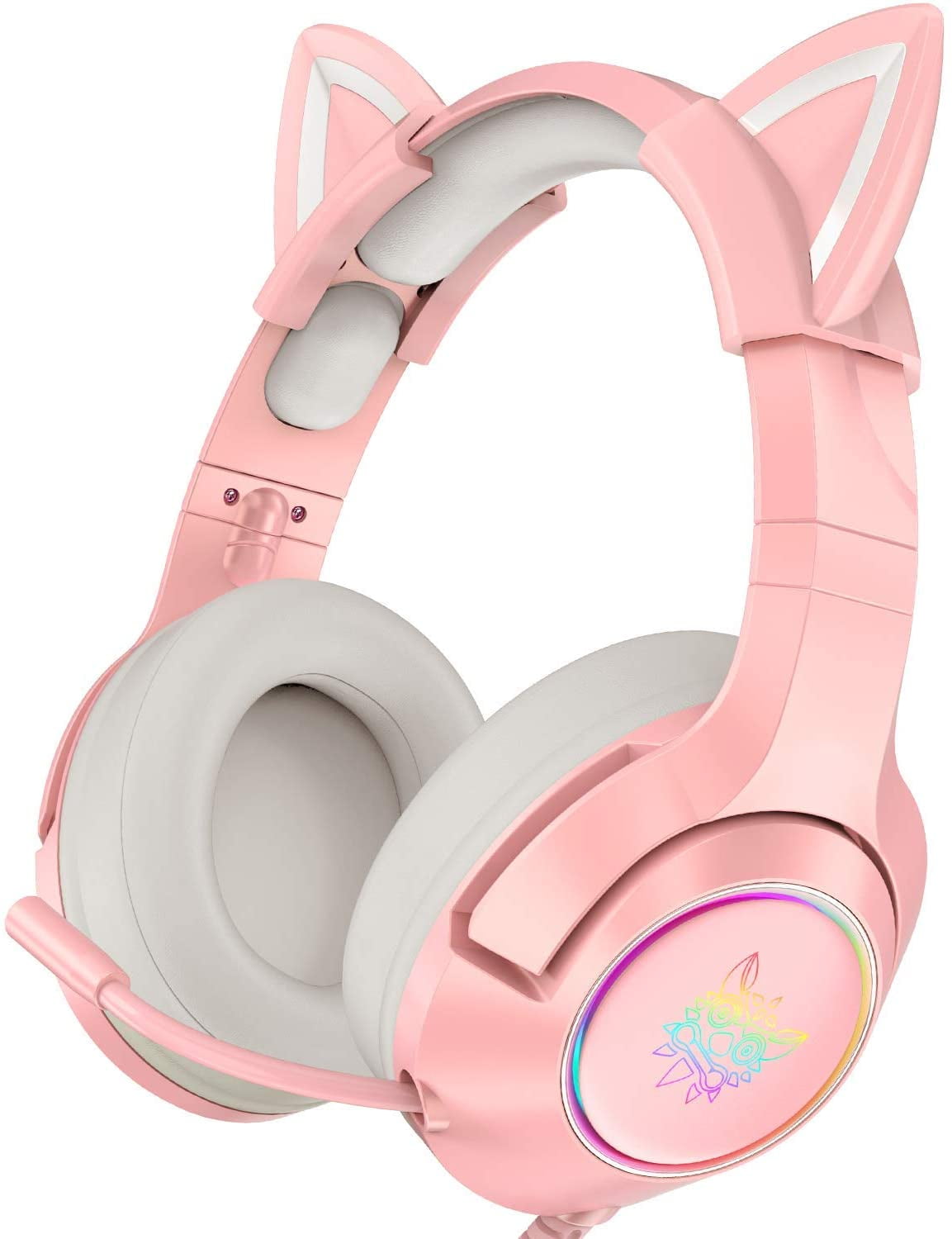 Pink Cat Cat Ear Headphones With Mic ONIKUMA Wired Pink Gaming