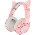 thumbnail image 1 of ONIKUMA Wired Pink Gaming Headset with Removable Cat Ears  for PS5, PS4, Xbox One (Adapter Not Included), Switch, PC, with Surround Sound, RGB LED Light & Noise Canceling Retractable Microphone, 1 of 7