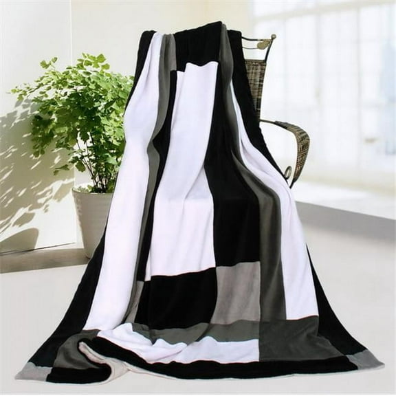 ONITIVA-BLK-047 Onitiva - White Night Soft Coral Fleece Patchwork Throw Blanket