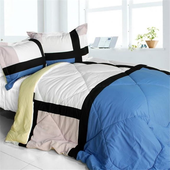 ONITIVA-CFT01074-23BRK-MPTP Luxury Home - Quilted Patchwork Down Alternative Comforter Set  Full & Queen Size - Blue