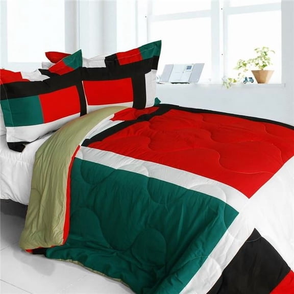 ONITIVA-CFT01076-1BRK-MPTP Classic Match - Quilted Patchwork Down Alternative Comforter Set Twin Size - Red