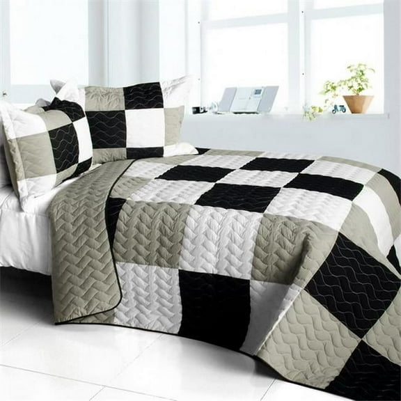 ONITIVA-QTS01252-23 City Light - B - Vermicelli-Quilted Patchwork Plaid Quilt Set  Full & Queen Size - Gray