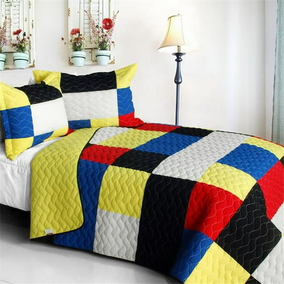 ONITIVA-QTS01255-23 Fantastic Beauty - Vermicelli-Quilted Patchwork Plaid Quilt Set  Full & Queen Size - Multicolor