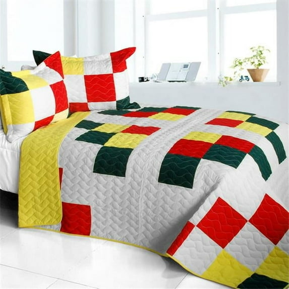 ONITIVA-QTS01262-23 Toy Paradise - 3 Pieces Vermicelli-Quilted Patchwork Quilt Set Full & Queen Size - White