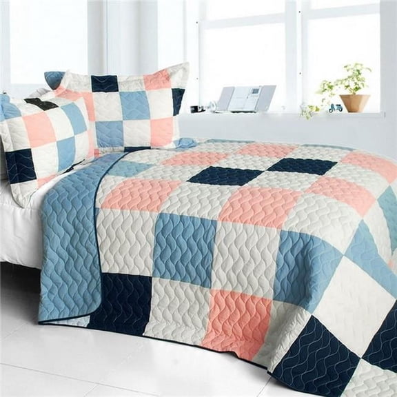 ONITIVA-QTS01268-23 Princess Diaries - 3 Pieces Vermicelli-Quilted Patchwork Quilt Set Full & Queen Size - Pink