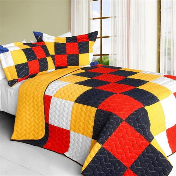 ONITIVA-QTS01314-23 That Galantis - Vermicelli-Quilted Patchwork Geometric Quilt Set Full & Queen Red