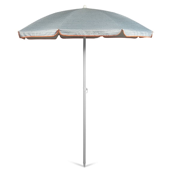 Oniva 5.5 Ft Portable Beach Umbrella with UPF 50 plus Sun Protection and Tilt Pole, Wave Break Gray Pattern