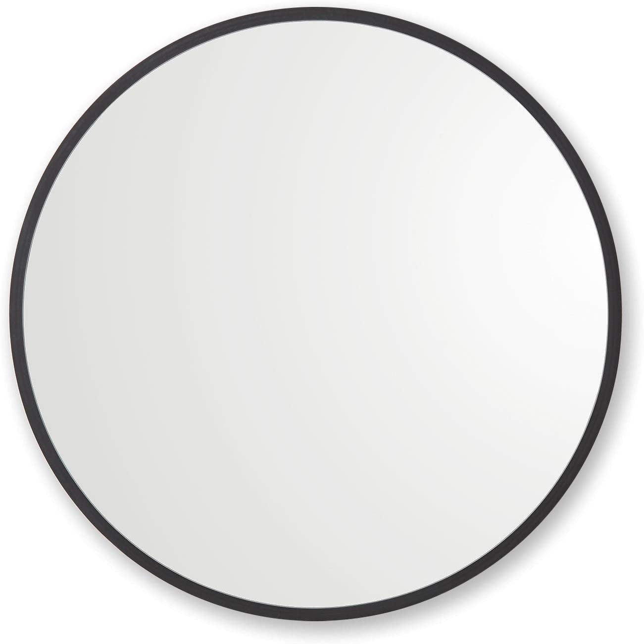 ONKER 30” x 30” Black Rubber Framed Mirror Round Bathroom Wall Mirror