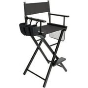 ONKER 31" Height Tall Directors Chairs Folding Artist Makeup with Replacement Cover, Storage Side Bags, Portable Footrest, Support 250 lbs,Solid Hardwood & Polyester Black