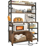 ONKER 6-Tier Bakers Rack with Power Outlet, Microwave Stand with Shelves, Kitchen Coffee Bar Table, Storage Shelves with Cabinet, Wide Bakers Rack for Kitchen, Kitchenid Mixer,Air Fryer,Rustic Brown