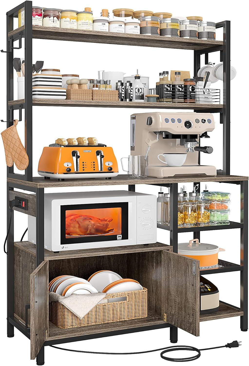 ONKER 6-Tier Bakers Rack with Power Outlet, Microwave Stand with ...