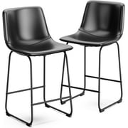 ONKER Bar Stools Set of 2, Modern Counter Height Bar Stools with Back, 26inch PU Leather Bar Stools with Metal Legs and Footrest, Urban Armless Dining Chairs for Kitchens Island Black