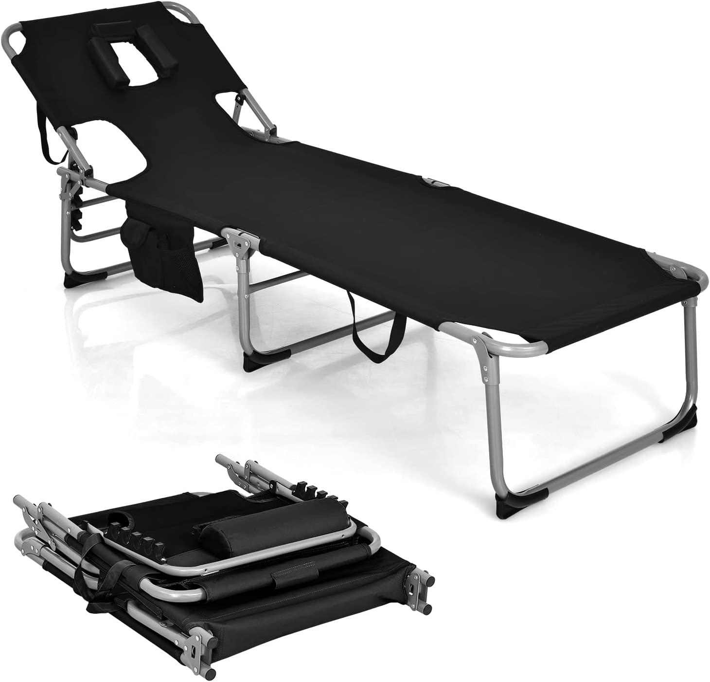 ONKER Beach Chair Chaise Lounge - Tanning Chair with Face Arm Hole ...