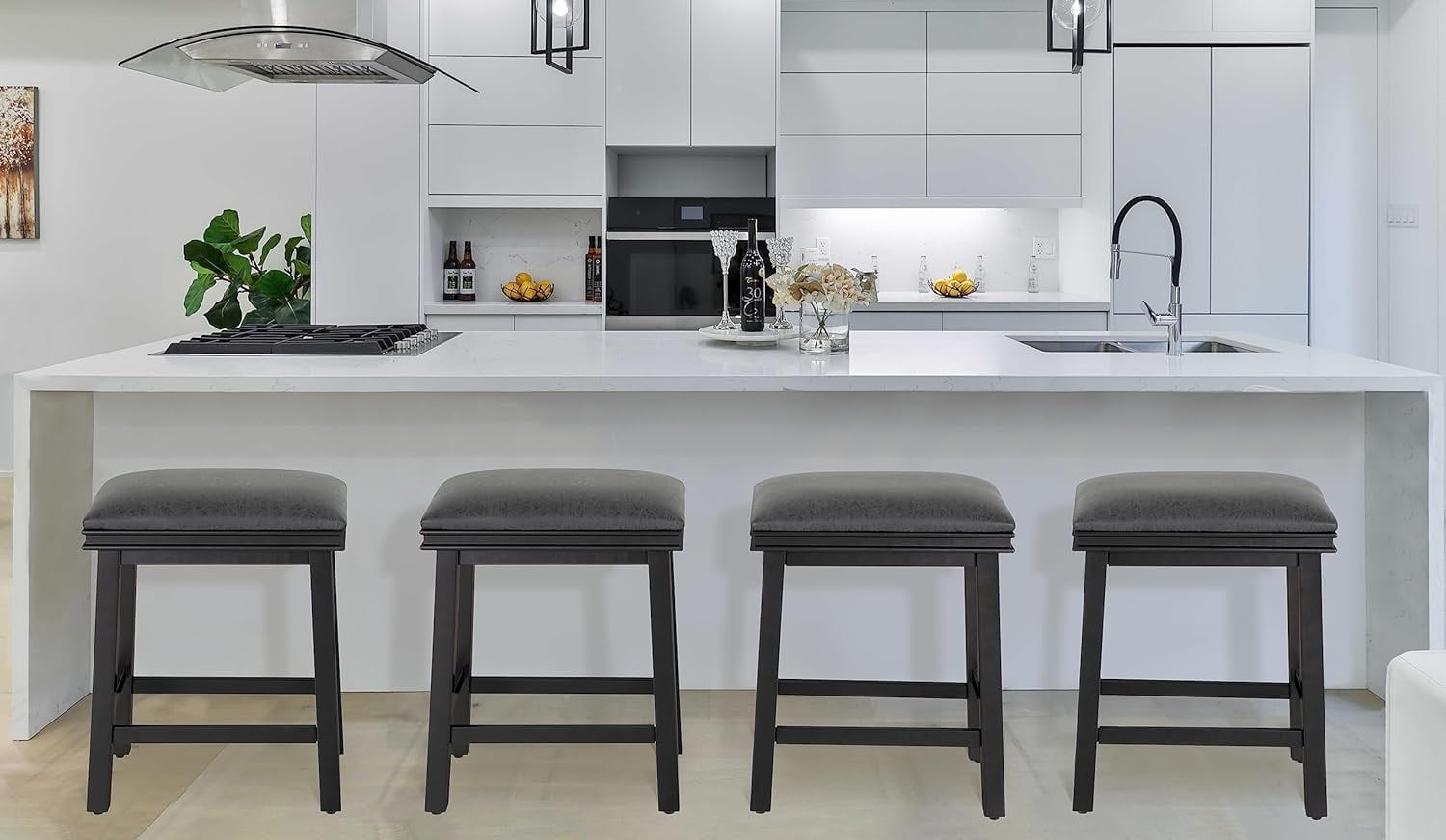 ONKER Black Solid Wood Bar Stools Set of 4 for Kitchen Counter Counter ...