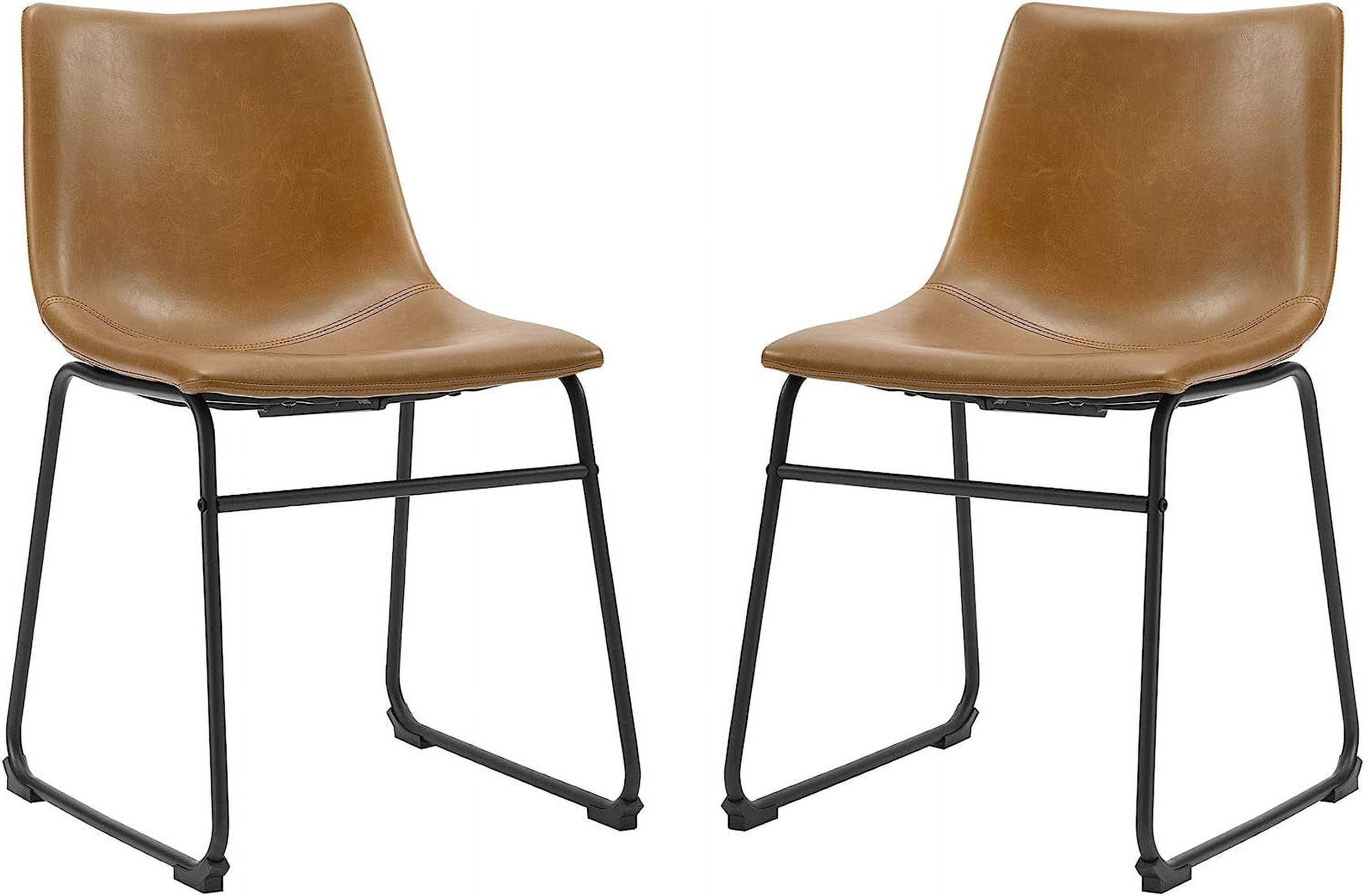 Whiskey Brown Faux Leather & Brushed Metal Dining Chair, Set of 2
