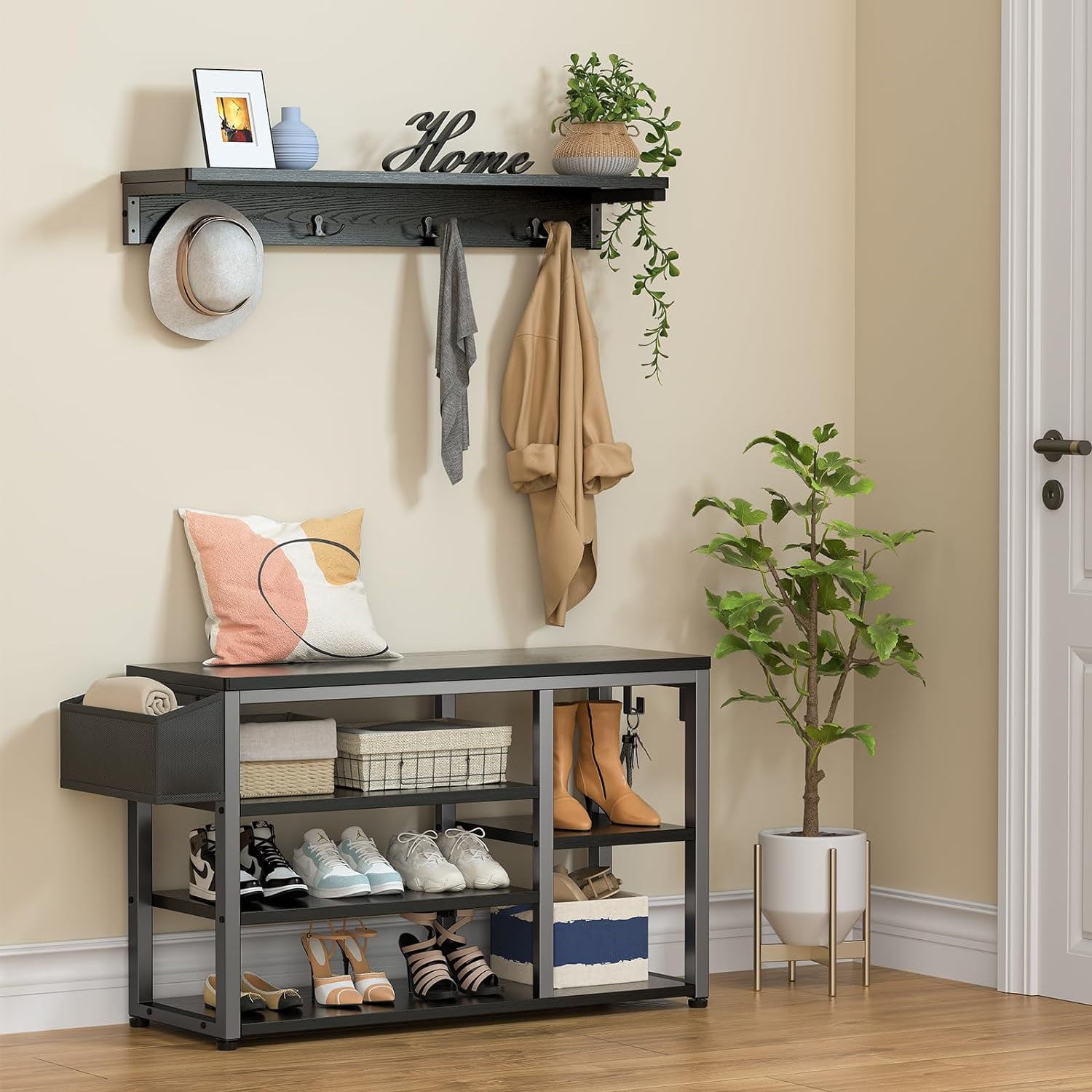 ONKER Hall Tree Shoe Bench with Storage, 4 in 1 Coat Rack Set ...