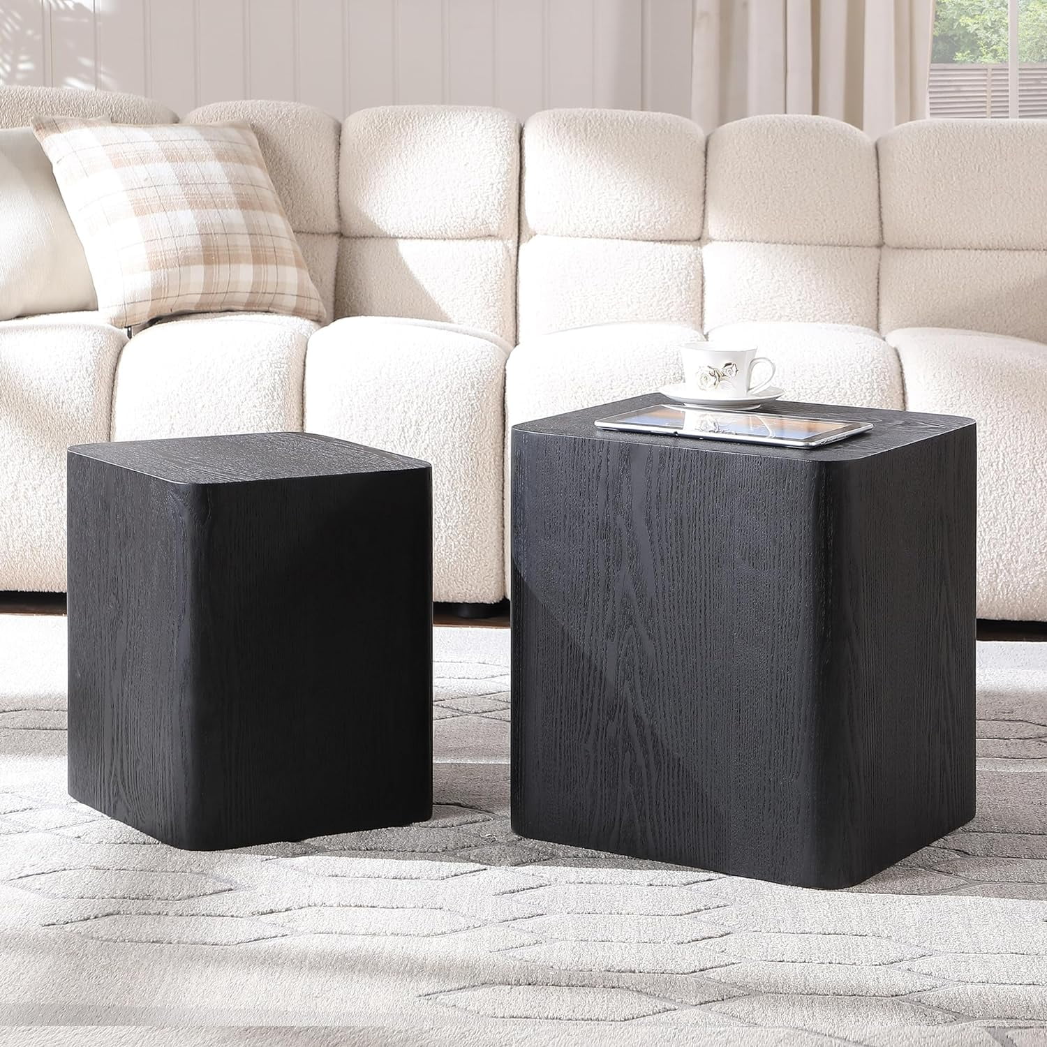 ONKER Nesting Table Set of 2, Black Nesting Coffee Tables Wooden Modern