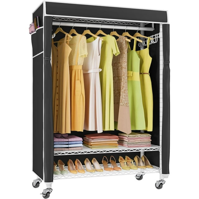 ONKER R1C Plus Garment Rack with Cover Rolling Clothes Rack with