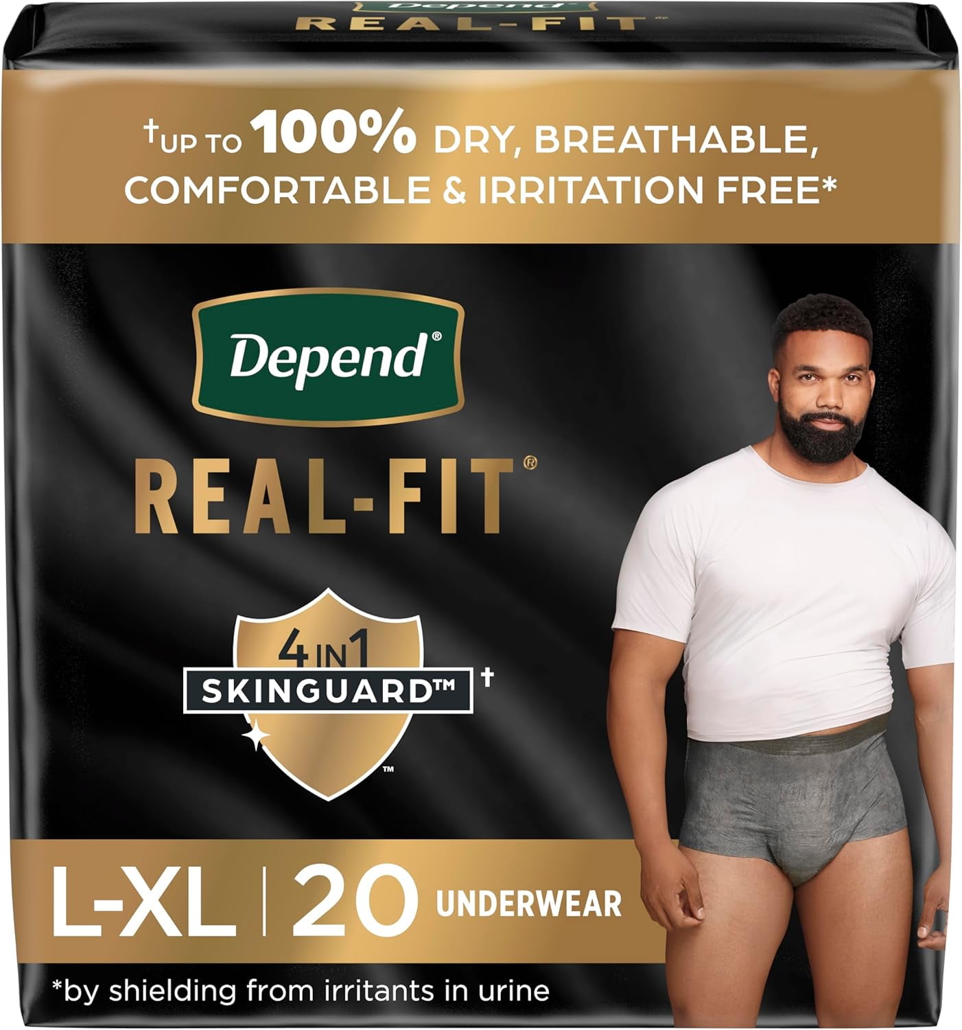 ONKER Real Fit Incontinence Underwear for Men, Disposable, Maximum Absorbency, Large/XL, Grey, 20 Count, Packaging May Vary