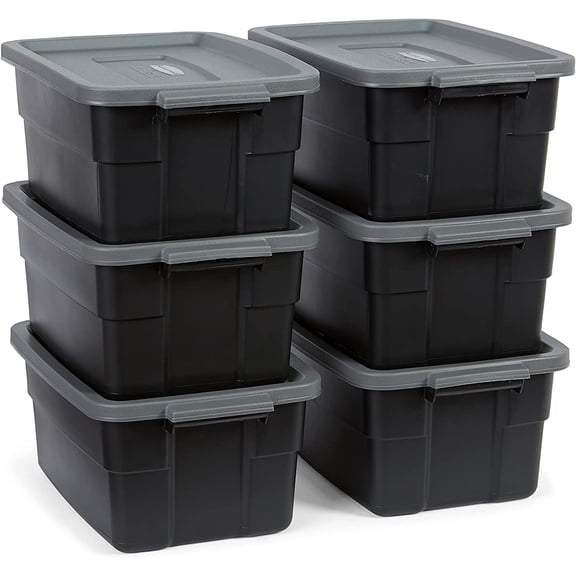 ONKER Roughneck️ 3 Gallon Storage Totes, Pack of 6, Durable Stackable Storage Containers with Lids, Nestable Plastic Storage Bins for Accessories, Office Supplies, Tool Storage, Black and Grey
