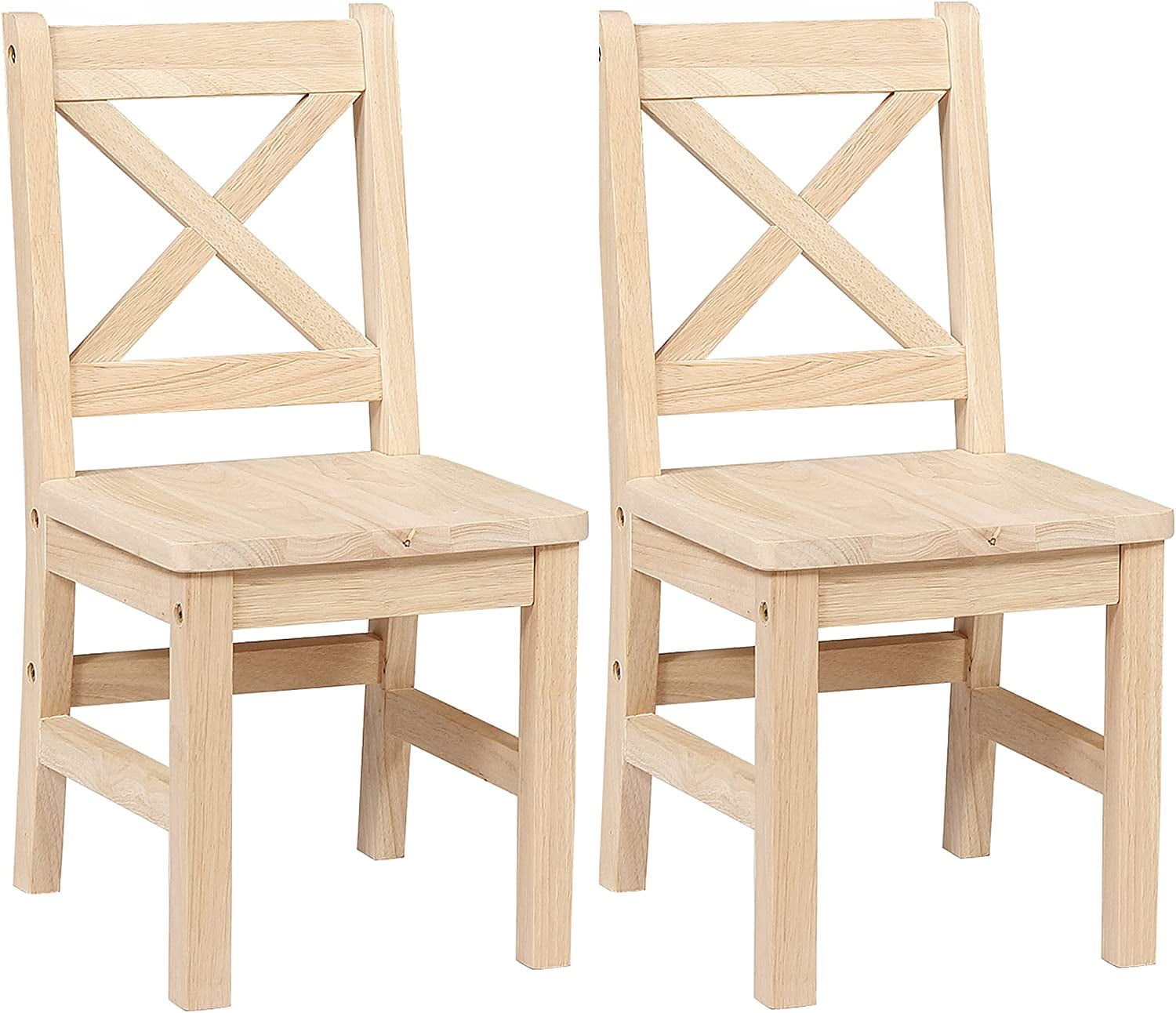 ONKER Solid Hard Wood X Back Kids Chair, Unfinished, Set of 2