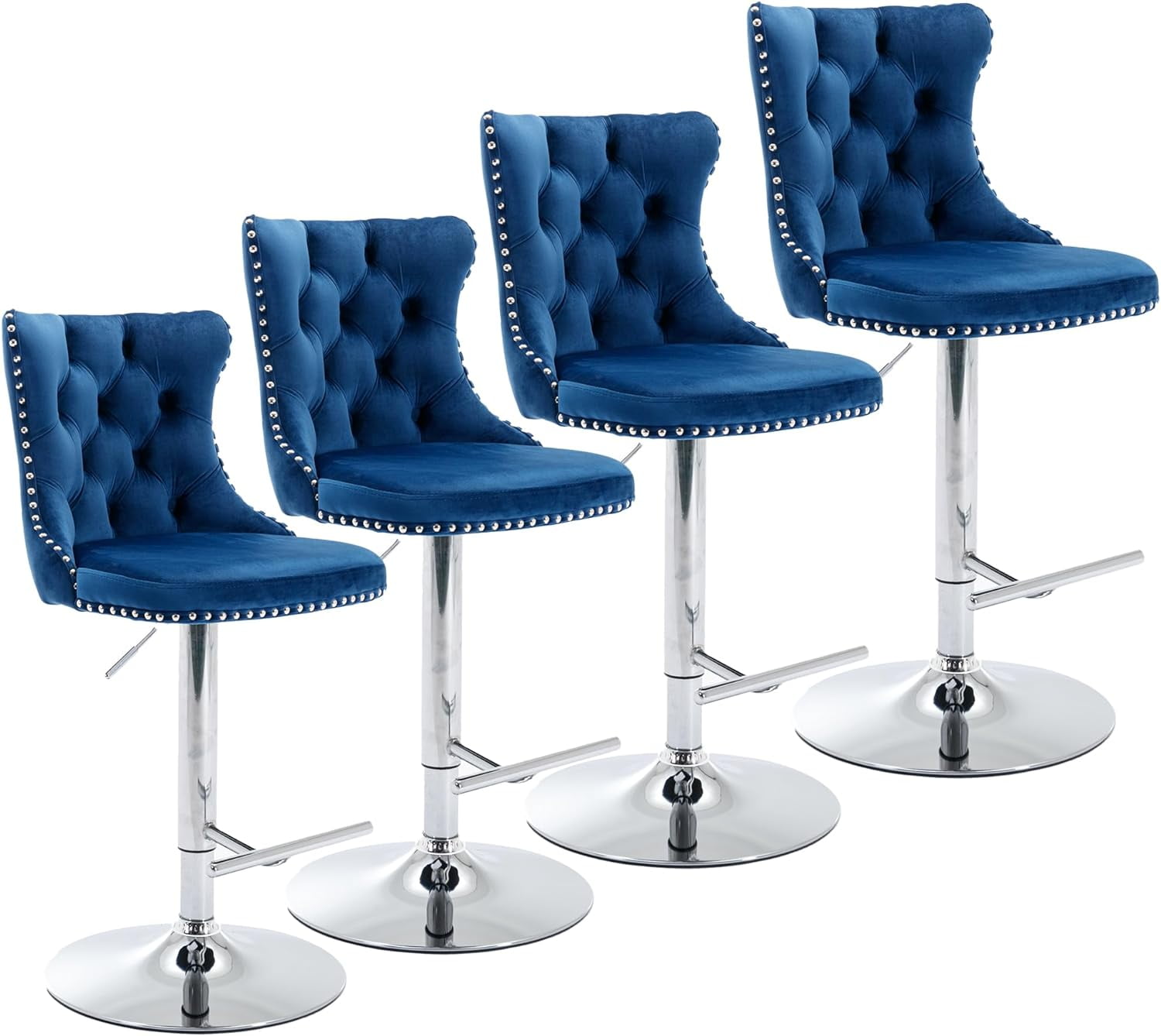 ONKER Swivel Bar Stools Set of 4,Adjustable Barstools with Back Velvet