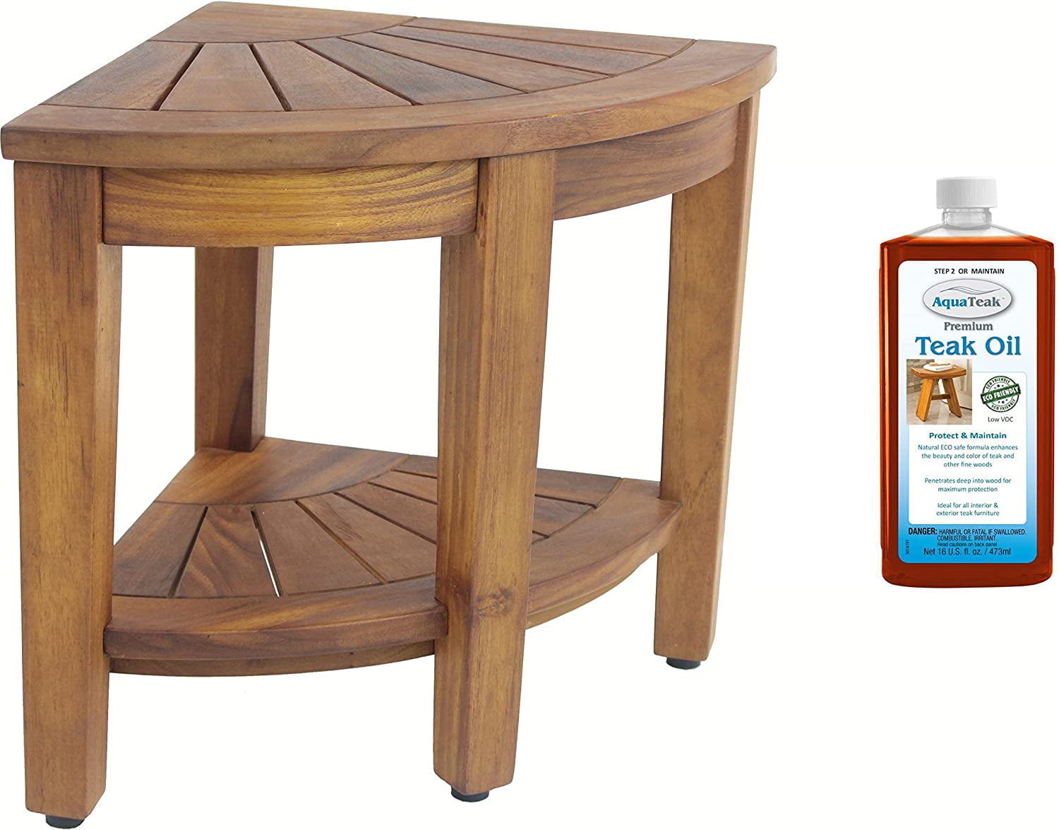 ONKER The Original 15.5" Kai Corner Teak Shower Bench with Shelf