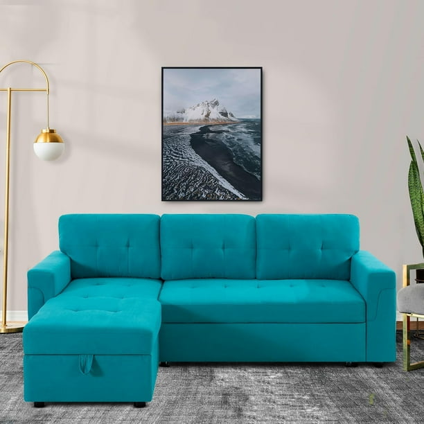 ONKER Transform Any Space Sleeper Sectional Sofa with Convertible Sofa Bed Inviting Chaise. Find Tranquil Comfort with Stress Relieving Design Durable Cushions Teal Velvet Walmart Business Supplies
