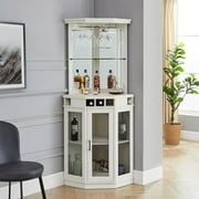ONKER White Corner Bar Unit 73" with Built-in Wine Rack and Lower bar Cabinet for Liquor and Glasses | Storage