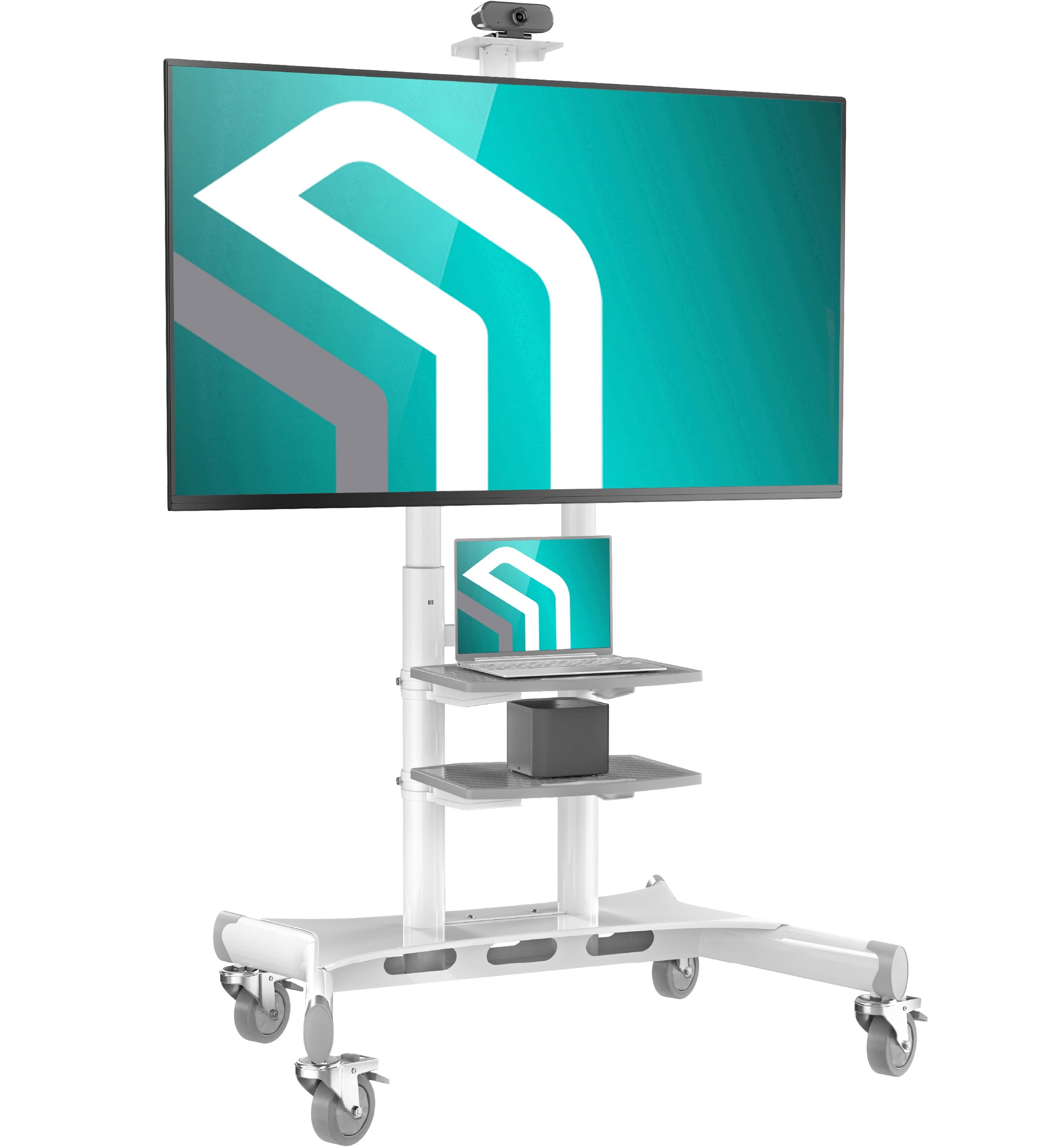 Sleek White Rolling TV Stand for 50" Screens with Adjustable Shelves