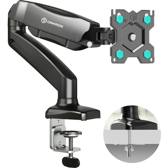 ONKRON Single Monitor Mount Desk for 13 - 32 Inch Screen up to 17 lbs - Gas Spring Monitor Arm Desk Mount 75x75