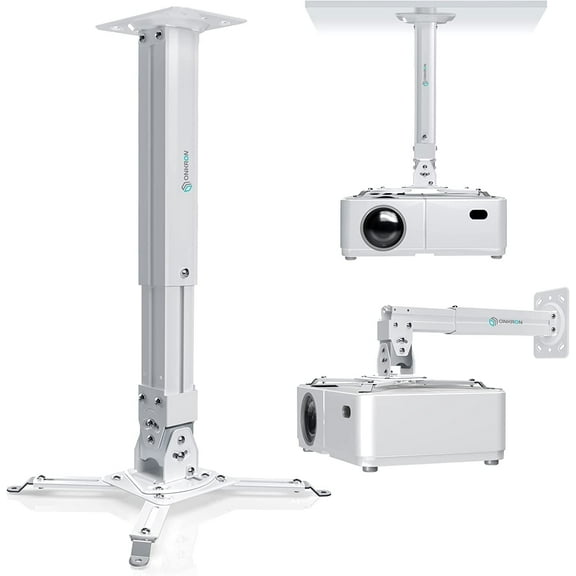 ONKRON Universal Projector Ceiling Mount Adjustable Height & Wall Projector Mount , Ceiling Mount for Projector up to 22 Lbs , Drop Ceiling Mount Projector , White Projector Wall Arm