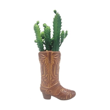 ONLINE 7.25" Artificial Cactus Succulent in Brown Ceramic Cowboy Boot Planter