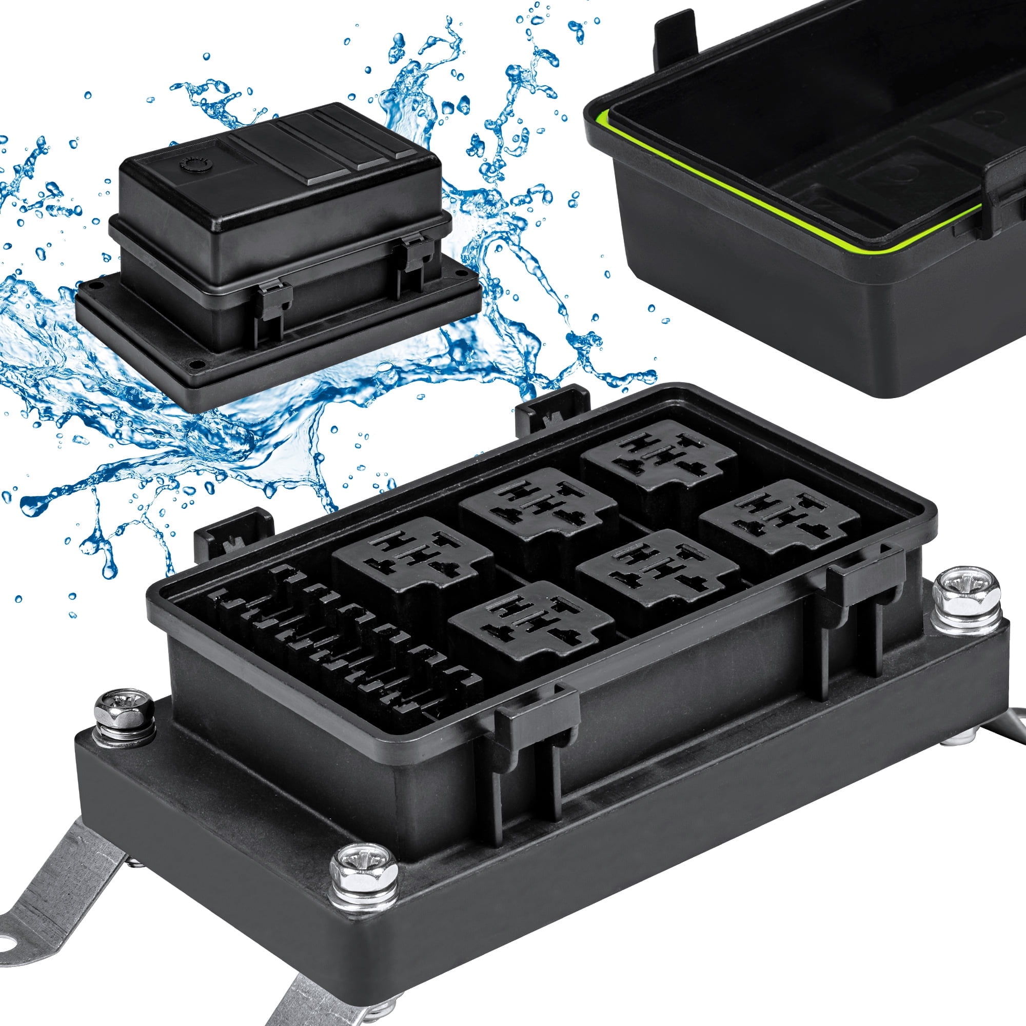 ONLINE LED STORE Waterproof Relay/Fuse Block for Automotive and Marine [6-Slot Bosch Style Relay Holder] [6-Slot Blade Fuse Holder] [Silicone Seals] Fuse Box for Jeep Boat Car Or Truck