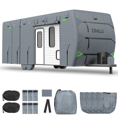 ONLU Extra-Thick 7 Layers Travel Trailer RV Cover Anti-UV Top Panel, Durable Camper Cover, Fits 33'-35' Motorhome -Breathable, Waterproof, Rip-Stop