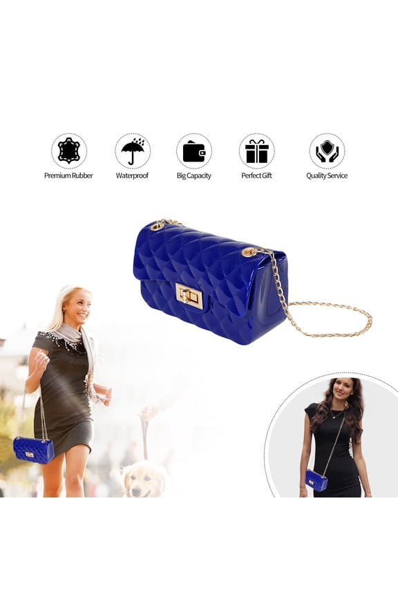 Women Girl Jelly Chain Bag Women's Color PVC Bag Shoulder Crossbody handbag Jelly Purse Blue